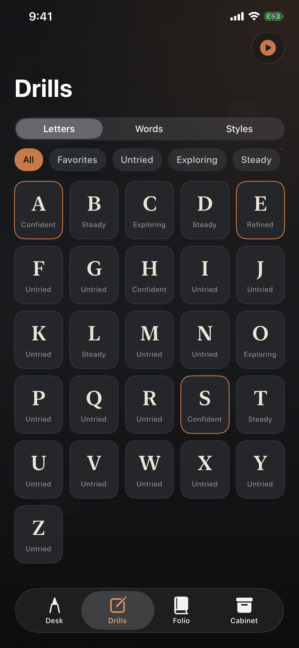 Letter drills grid